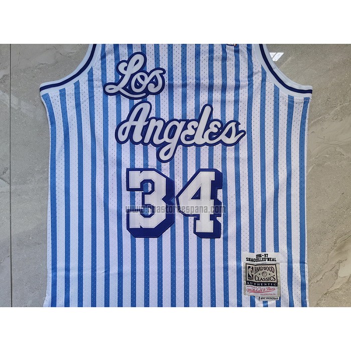 Camiseta Los Angeles Lakers Shaquille O'Neal NO 34 Mitchell & Ness 1996-97 Azul Blanco